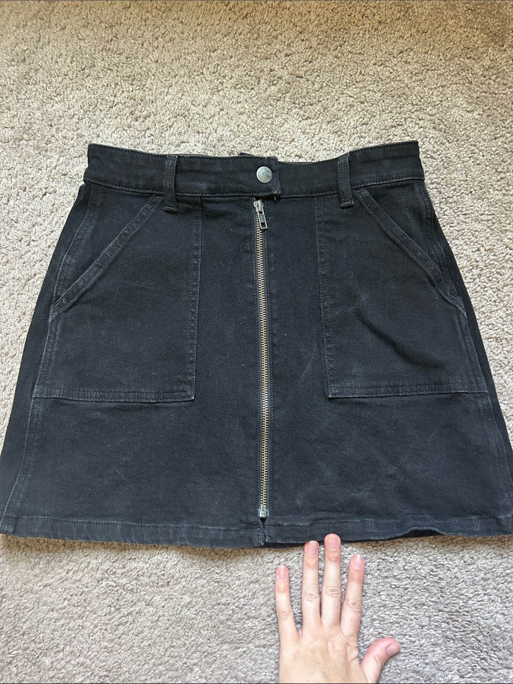 Madewell Black Denim Front-Zip Mini Skirt with Pockets